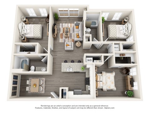 Floor plan for 3 beds, 2 baths, 1484 sqft